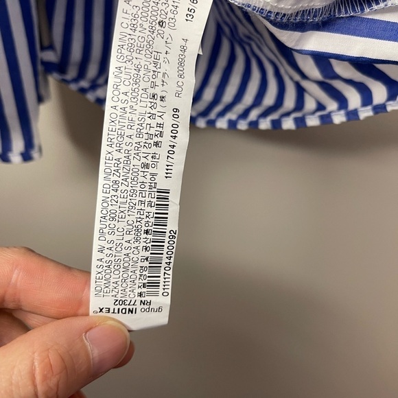 Zara Girls Blue White Striped Cold Shoulder Strap Blouse - Picture 3 of 5